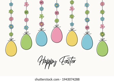 Colourful hanging Easter eggs with wishes. Vector