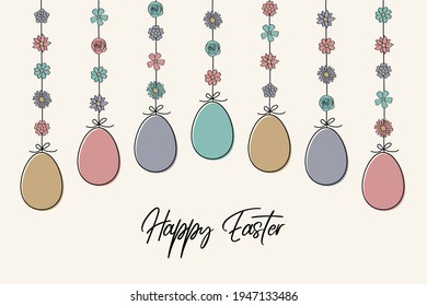 Colourful hanging Easter eggs with wishes. Vector