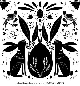 Colourful happy Easter cards with flower, birds and egg
