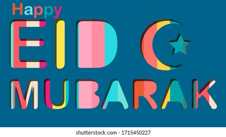 colourful happy eid mubarak with paper cut style