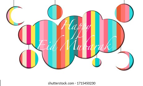 colourful happy eid mubarak with paper cut style