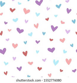 Colourful heart pattern on white background. Great for wrapping paper, wallpaper, background, fabric, packaging, greeting cards, invitations and more.