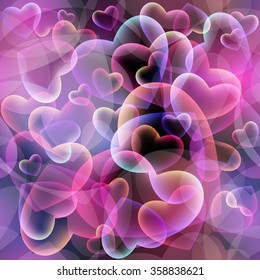 Colourful hearts on dark background. Boundless background can be used for web page backgrounds, wallpapers, congratulations and invitations.