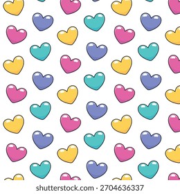 Padrão de corações coloridos. Feliz Dia dos Namorados. Ilustração vetorial. Plano de fundo isolado.