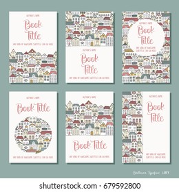 Colourful houses - set of six hand drawn book cover templates