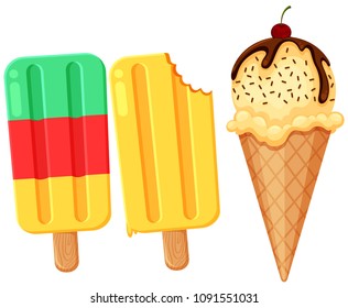 Colourful Ice Cream on White Background illustration