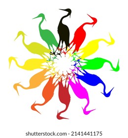 Colourful icons of ardeas, birds, abstract shape