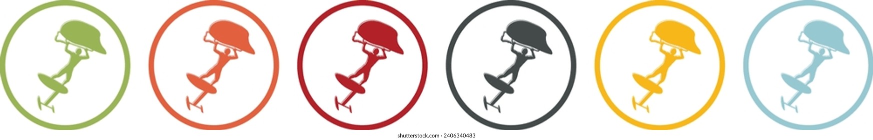 Colourful icons of a man jumping over the waves in a wingfoil