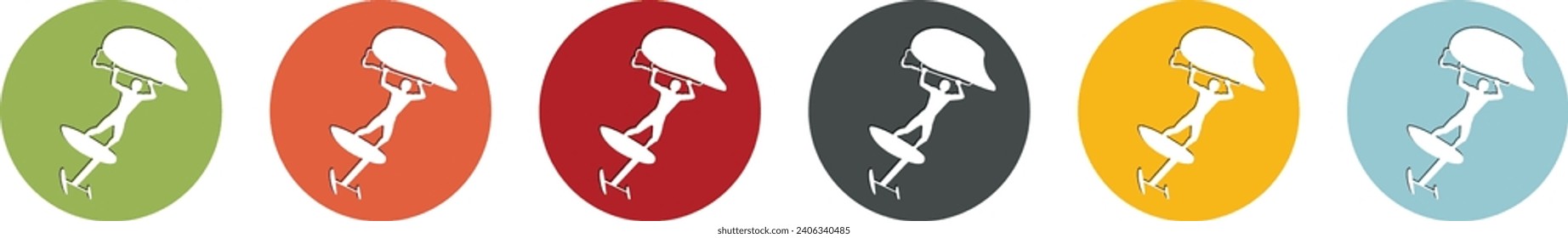 Colourful icons of a man jumping over the waves in a wingfoil
