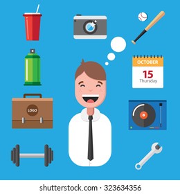 Colourful illustration businessman with hobbies and professions, which can be used in your webdesign.