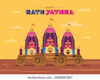 Colourful Illustration and greeting design for the occasion of Odisha festival Ratha Yatra.