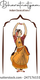 colourful illustration of Indian bharatnatyam dance form