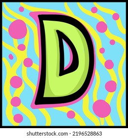 Colourful illustration of the letter D. Hand-drawn vector illustration.