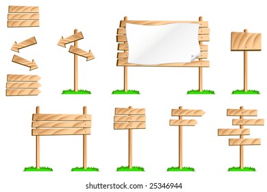 A Colourful Illustration of a Set of Wooden Signs. Use the Pieces to make your own signs