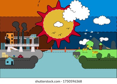 Colourful Industry and natural wildlife Illustration
