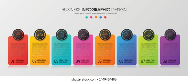 Colourful infograph with 8 options. Diagram. Vector