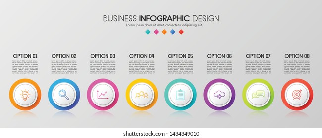 Colourful infograph - timeline with 8 steps. Vector
