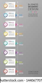 Colourful infograph - timeline with 8 steps. Vector