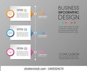 Colourful infographic with 3 elements. Timeline. Vector