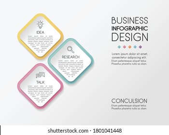 Colourful infographic with 3 steps and business icons. Diagram. Vector