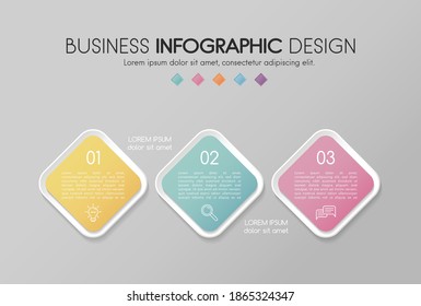Colourful infographic with 3 steps and business icons. Diagram. Vector