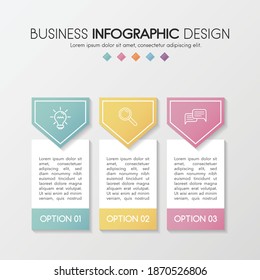 Colourful infographic with 3 steps and business icons. Diagram. Vector