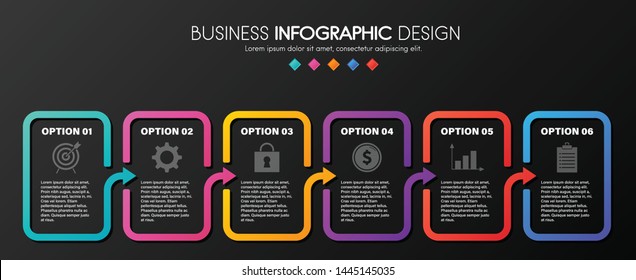 Colourful infographic with 6 elements. Diagram. Vector