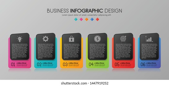 Colourful infographic with 6 elements. Diagram. Vector