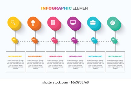 Colourful infographic with 6 text boxes or options can be used for business, start up, education or technology 