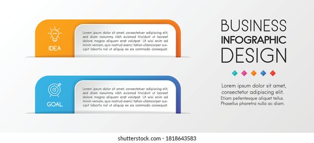 Plantilla infográfica colorida con 2 opciones. Diagrama de flujo vertical. Vector 