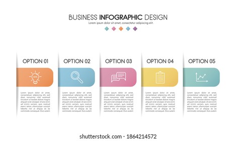 Colourful infographic template with 5 steps. Vector