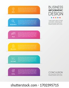 Colourful infographic template with 6 steps. Vector
