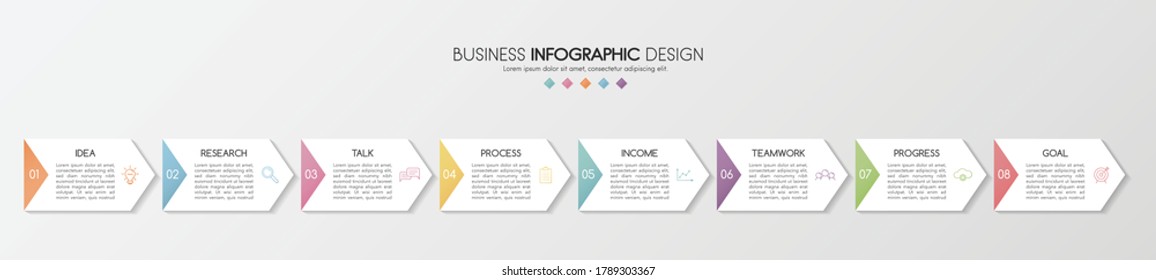 Colourful infographic template with 8 options. Flowchart. Vector