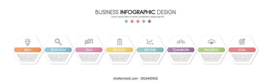Colourful infographic template with 8 options. Flowchart. Vector