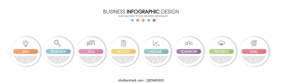 Colourful infographic template with 8 options. Flowchart. Vector