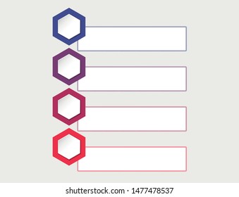 colourful infographic template process four steps flowchart with hexagons and text boxes