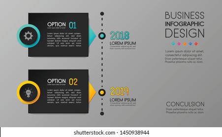 Colourful infographic - timeline with 2 steps. Vector
