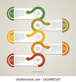 Colourful infographic, Vector illustration with 5 options, text boxes ellipses can be used for timeline business, education, plan, workflow or diagrams   