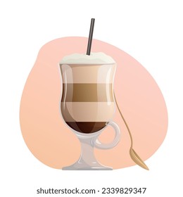 Colourful Irish coffee. Beach Holidays, summer vacation, party, cafe-bar, recreation concept. Vector illustration for banner, menu.