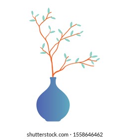Colourful Isolated purple potted plant on white background, composition. -Vector Illustration