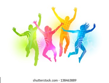 Colourful Jumping People. Healthly young people vector illustration
