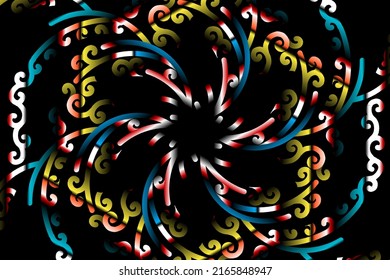 colourful kaleidoscope gradient flower  art pattern of indonesian culture traditional tenun batik ethnic dayak ornament for wallpaper ads background 