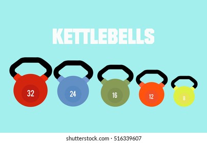 Colourful kettlebells set. Vector illustration.