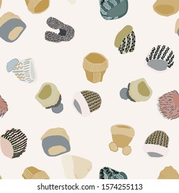 Colourful knitted hats seamless pattern on white background. Web, wrapping paper, textile, wallpaper design, background fill.