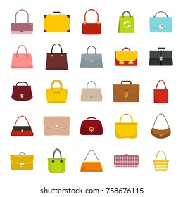 Colourful ladies and mans handbags, woman accessories vector collection isolated on white background. Handbag luxury, accessory bag female and male vector illustration