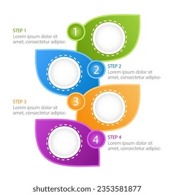Colourful leaf infographic chart design template. Sustainable industry. Abstract vector infochart with blank copy spaces. Instructional graphics with 4 step sequence. Visual data presentation