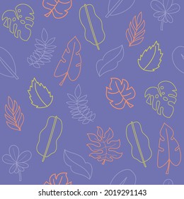 Colourful leaves on a violet background. Seamless pattern print background. great for print, textile, design projects. Surface pattern design