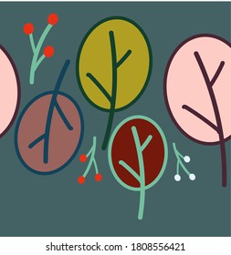 Colourful leaves in a row vector illustration.  Earthy colour oval shape leaves. Use for fall decoration, Thanksgiving card, fabric, ribbons, banner.