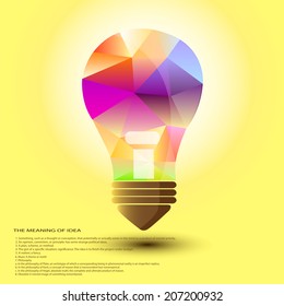 Colourful Light bulb idea include the meaning of the idea. Vector illustration.