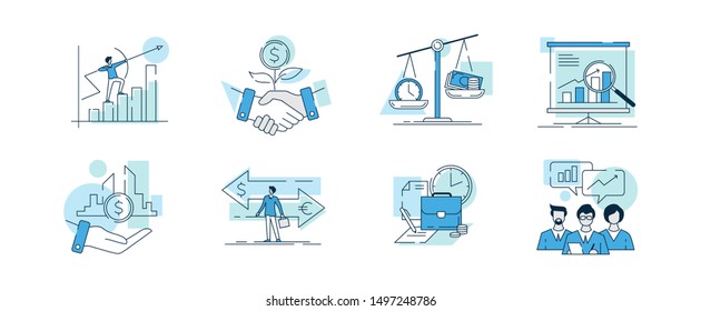 Colourful lineart vector business and finance icons set